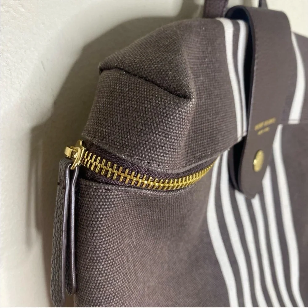 Henri Bendel Canvas Backpack Y2K Signature Dark Brown White Striped Convertible